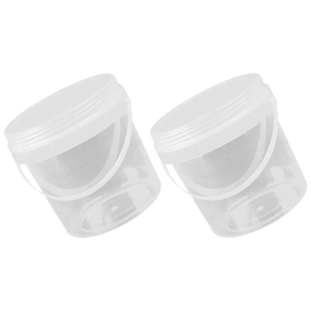 2 Pcs Toy Food Storage Bucket with Lid Round Handle Clear Container Plastic Portable