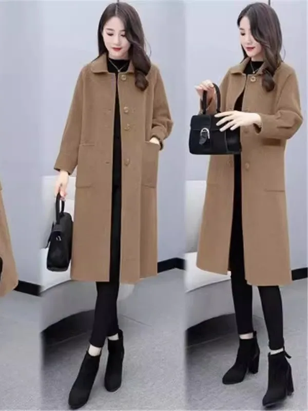

Шерстяное пальто с эффектом похудения, больших размеров, женское, в корейском стиле, осенне-зимнее, с высокой талией, на пуговицах, повседневная верхняя одежда