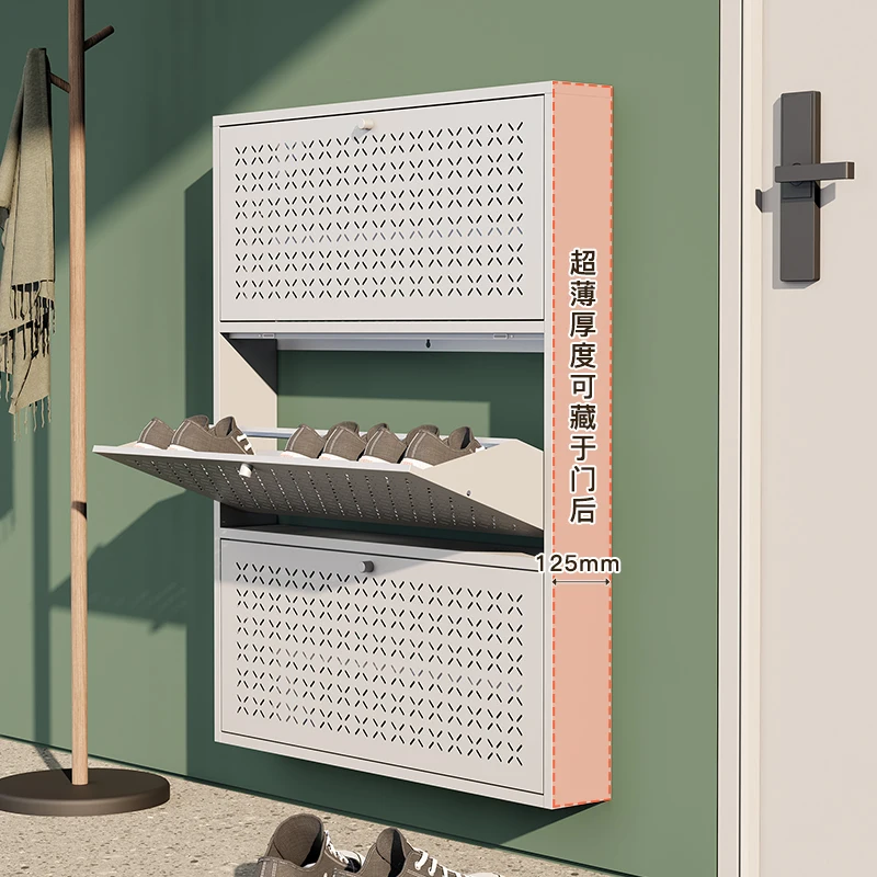 

Metal leather shoe cabinet Balcony cabinet Steel simple tipping bucket shoe cabinet