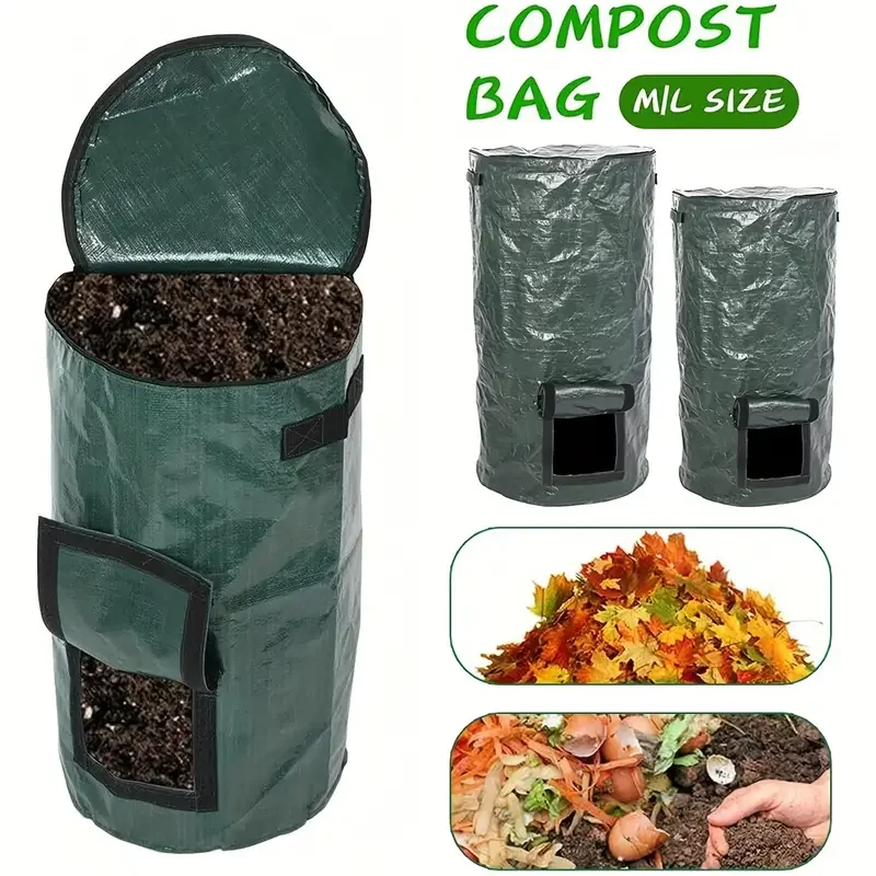 1 bolsa de caja de abono para exteriores, bolsa de basura reutilizable, bolsa de abono de suelo nutritivo hecha a sí misma, bolsa de recolección de residuos de cocina, Zipp bidireccional