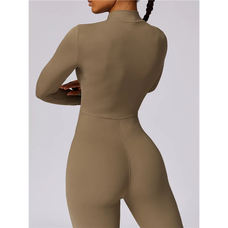 بدلة قفز نسائية بأكمام طويلة للتمرين من FX-Women مع سحاب سفلي وسروال ضيق #5