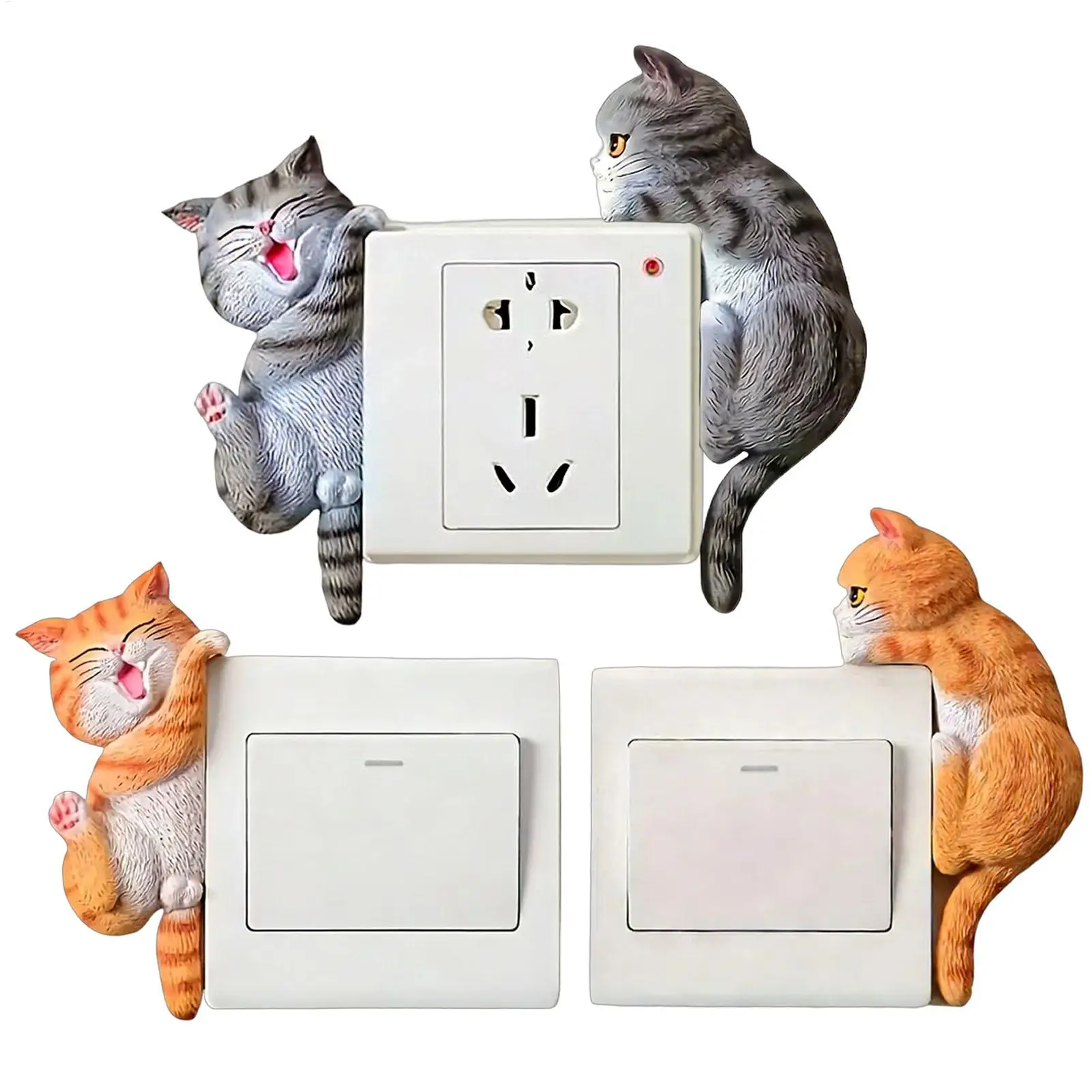 2PCS Light Switches Sticker Removable Cute Cat Decals For Kids Room Home Adorable Bedroom Kitchen Nursery 2D Decor