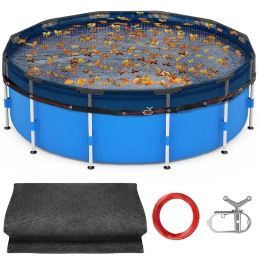 

Above Ground Pool Leaf Net Cover, 28 FT, Ultra-Fine 0.15'' Mesh Polyester, Green, Heavy-Duty Winch Cable System for Easy Deploy