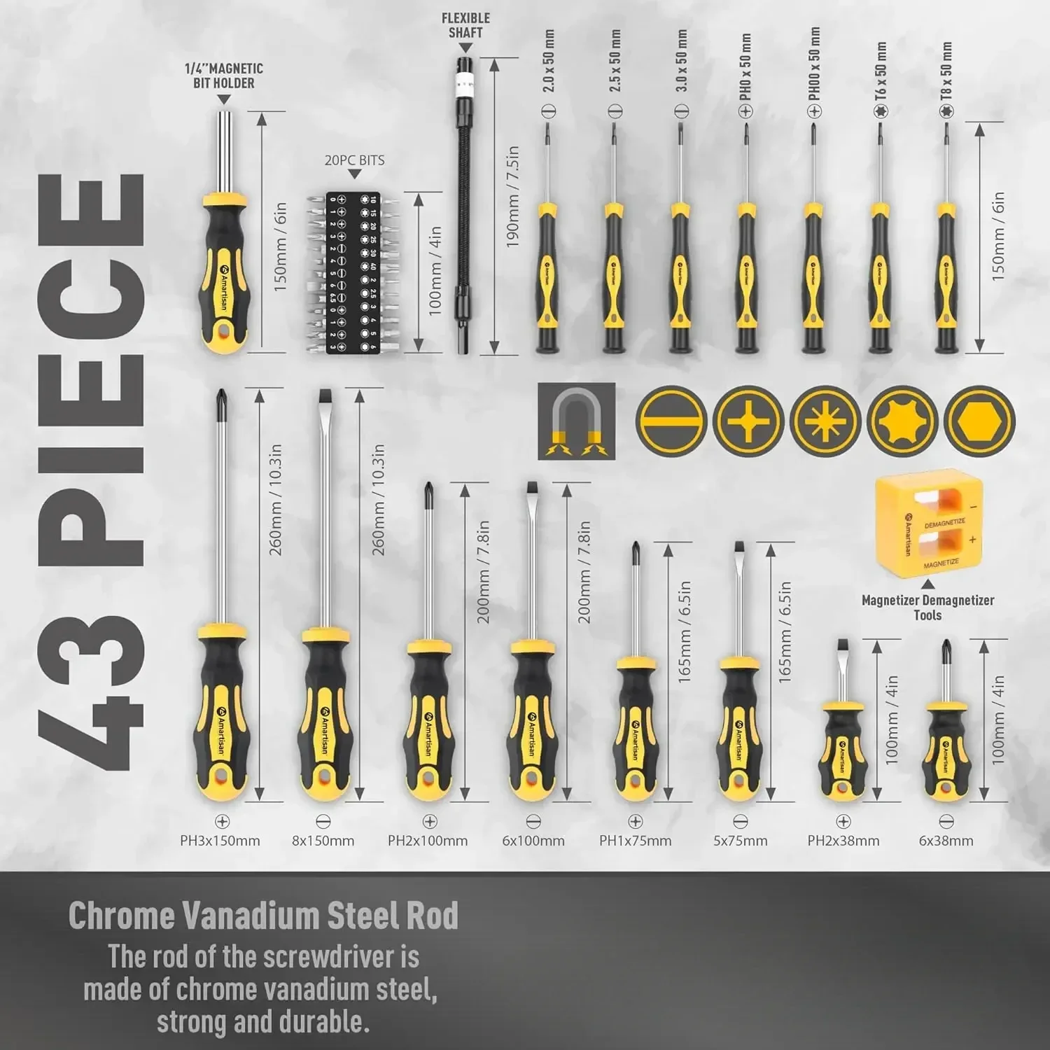 1Set Magnetic Screwdrivers Set with Case,43/42pcs Includs Slotted Phillips Hex Pozidriv Torx Precision ScrewdriverTools for Man