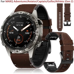 26 22mm Leather Strap For Garmin MARQ Adventurer/Athlete/Aviator/Captain/Epix Gen 2 Wrist Bracelet Fenix 7/7X/6 6 Pro Watch Band