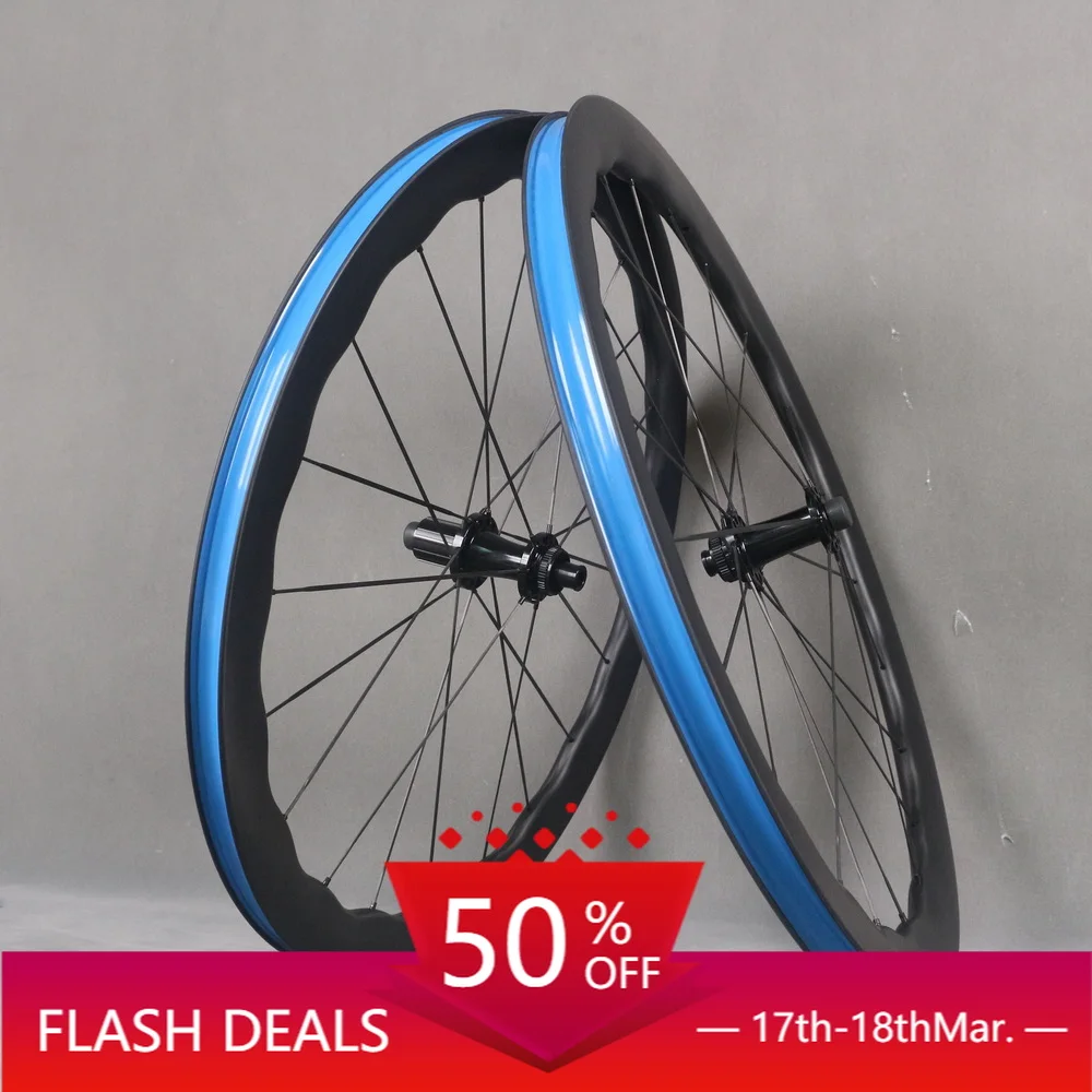 STLF Custom 700c Full Carbon Fiber Bicycle Wheelset with 36T Ratchet Wave Rims Tubeless Wheel 50*28mm Hubs 50*28mm Spokes