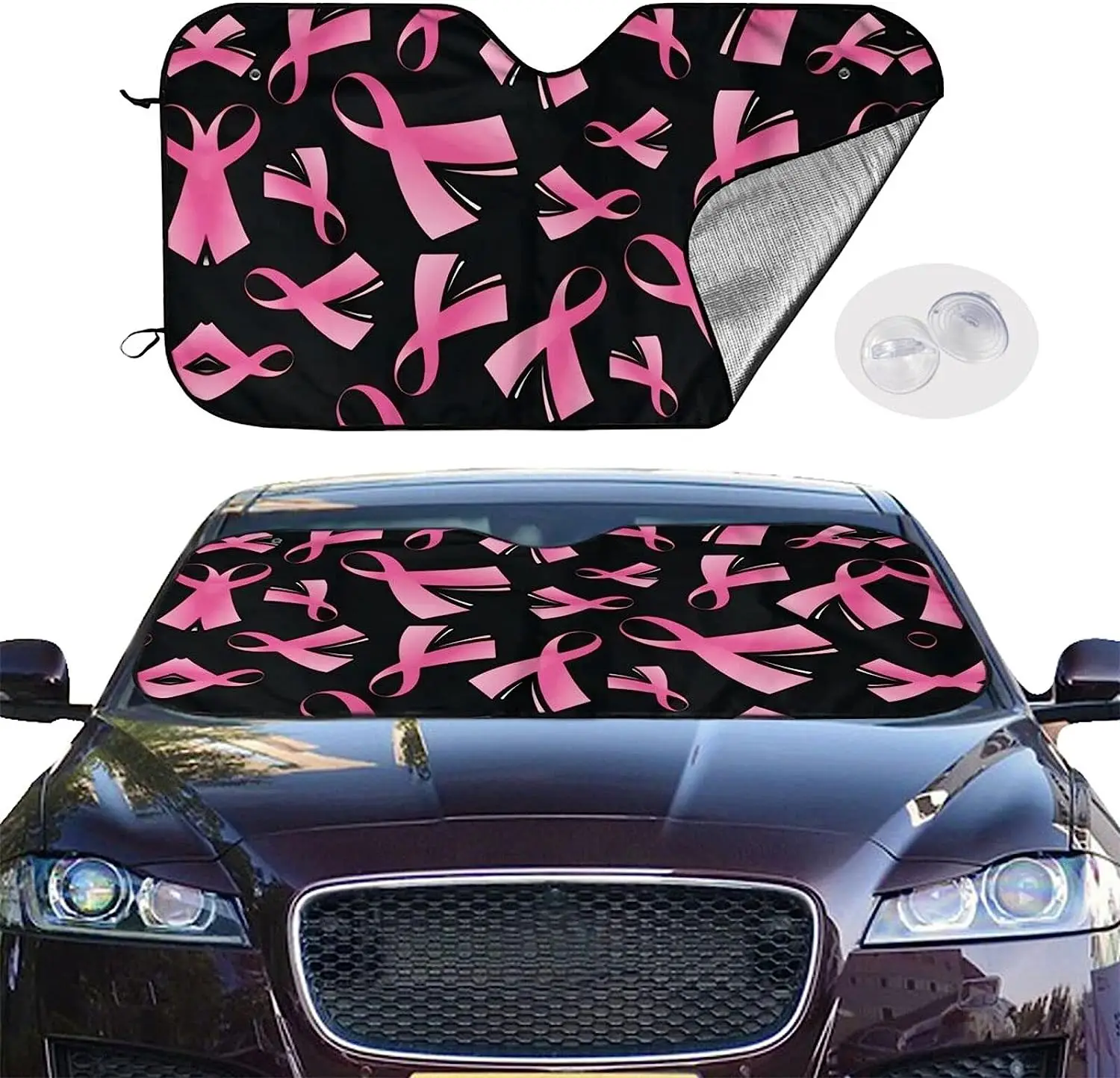 Breast Cancer Ribbon Car Sun Shade Windshield Sunshade Front Window Visor Protector Keep Vehicle Cool Universal 130x70cm