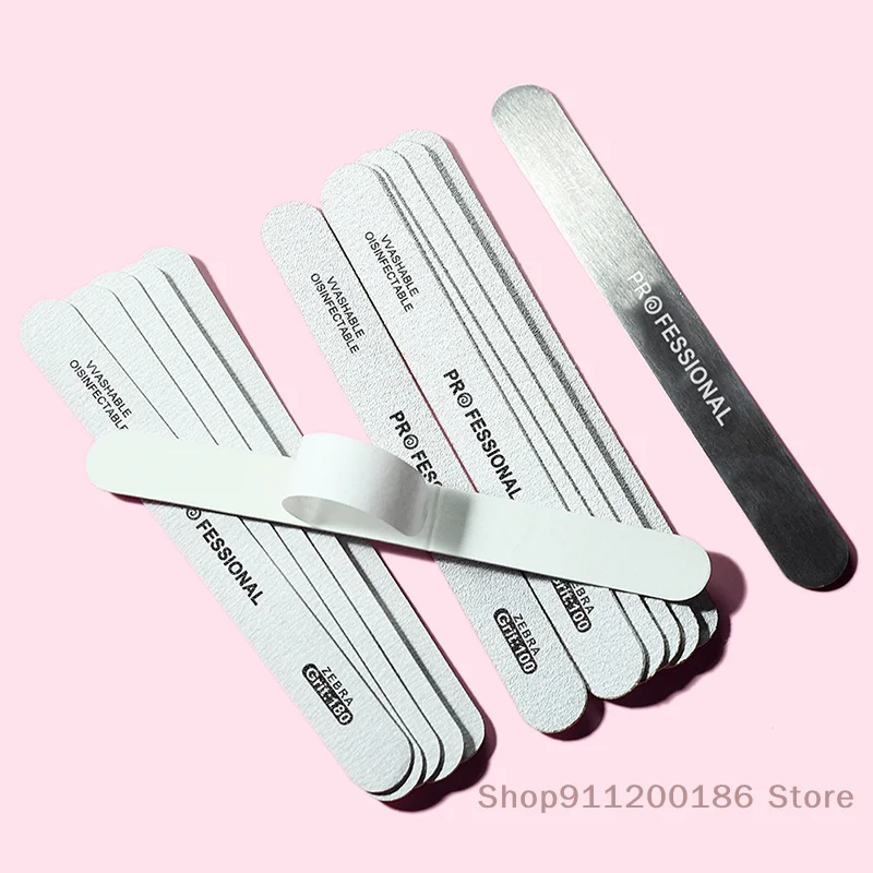 1/10 Pcs Washable Nail File Gray Straight Replaceable Double Sided Professional Sandpaper Sanding Polishing Tools