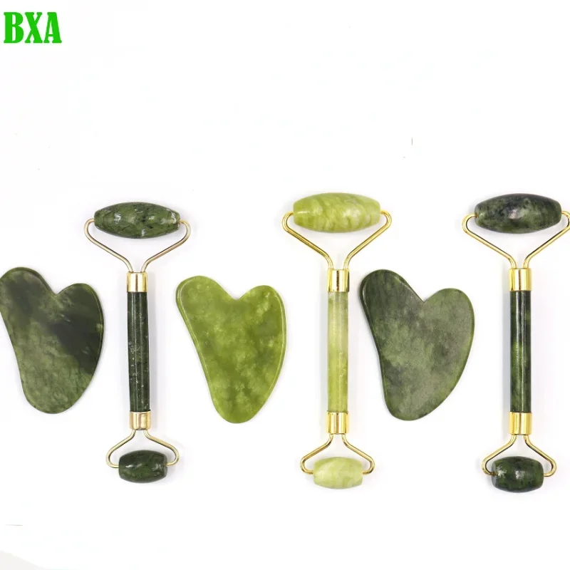 Massageador facial gua sha pedra natural jade rosto microniddle rolo placa facial acuponto cuidados faciais spa ferramenta de massagem massagem visagem
