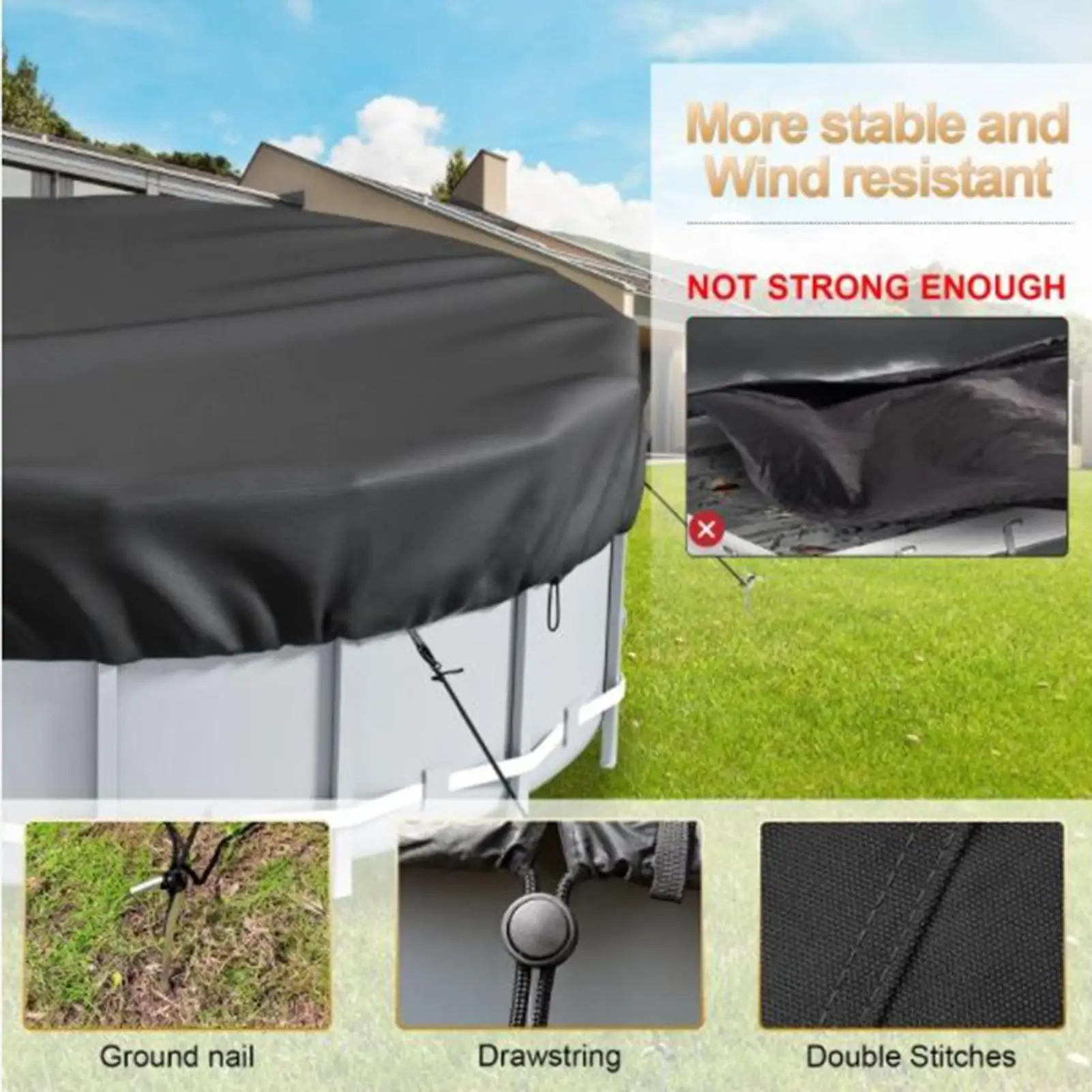 

Round Swimming Pool Cover Dustproof Rainproof Protector Replacement Parts Safety Sun Protection Hot Tub Accessories