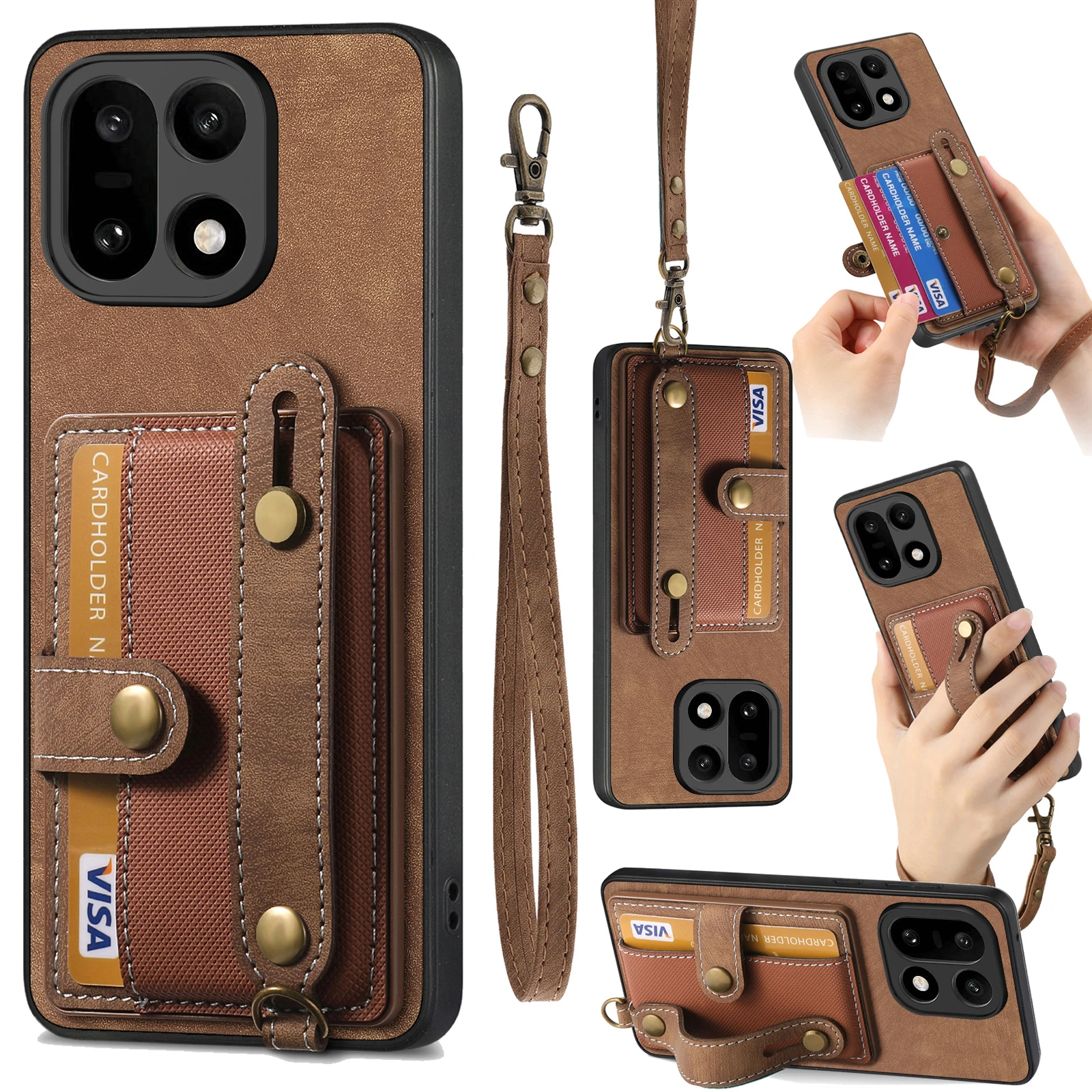 For OnePlus 15 oneplus15 5G Case Luxury Wrist Strap Wallet With Card Holder Shockproof Protection Hard Back Cover Accessories