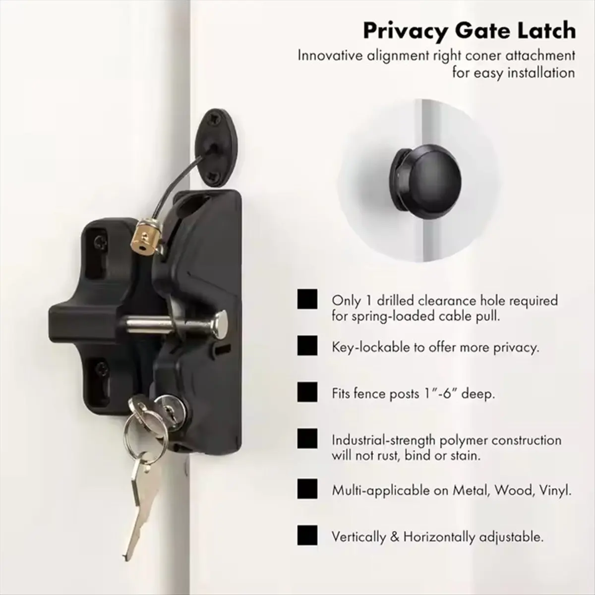 [Promotions]Key Lockable 2 Way Gate with Spring Loaded Pull Cable Key 2 Sided Gate Fence Lock for Outdoor Automatic Locking