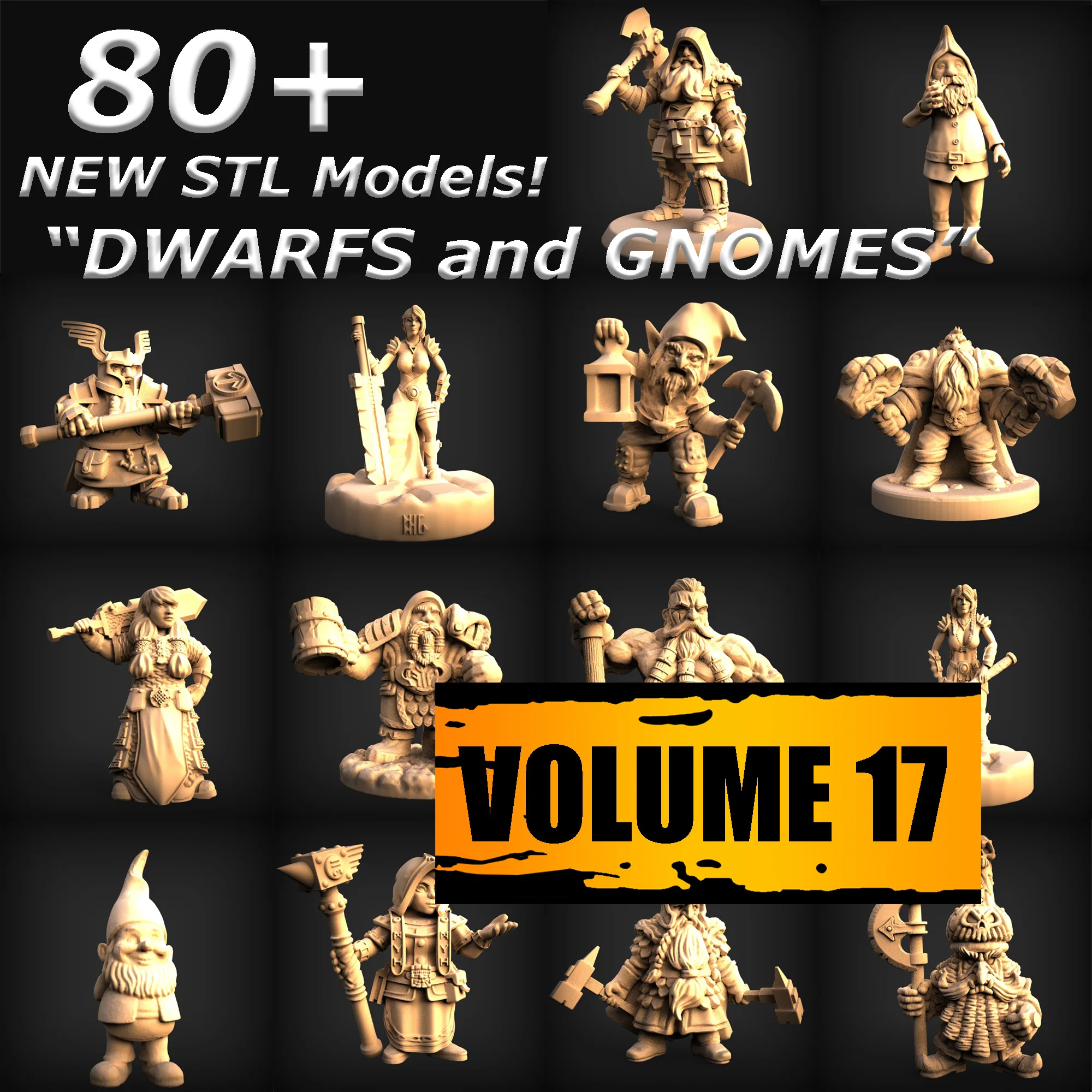 

80+ Dwarf STL and GNOME STL file collection 3D models for CNC routers