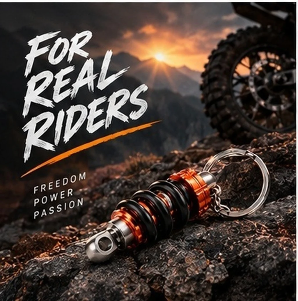 Motorcycle Shock Absorber Keychain – Aluminum Alloy, Vibration Dampening, Sleek Design, Universal Fit