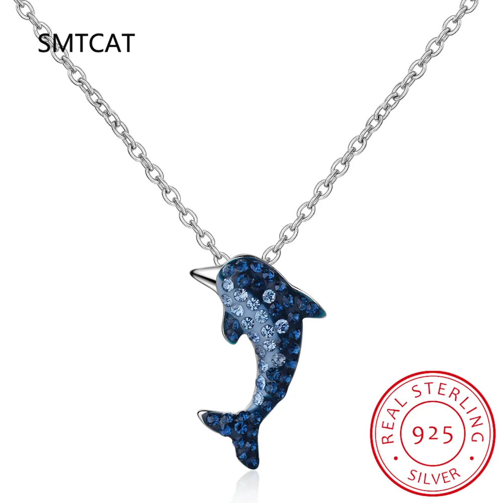 Dolphin Created Blue Spinel 925 Sterling Silver Animal Pendant Necklace for Woman Gemstone Fine Jewelry Colar de Prata