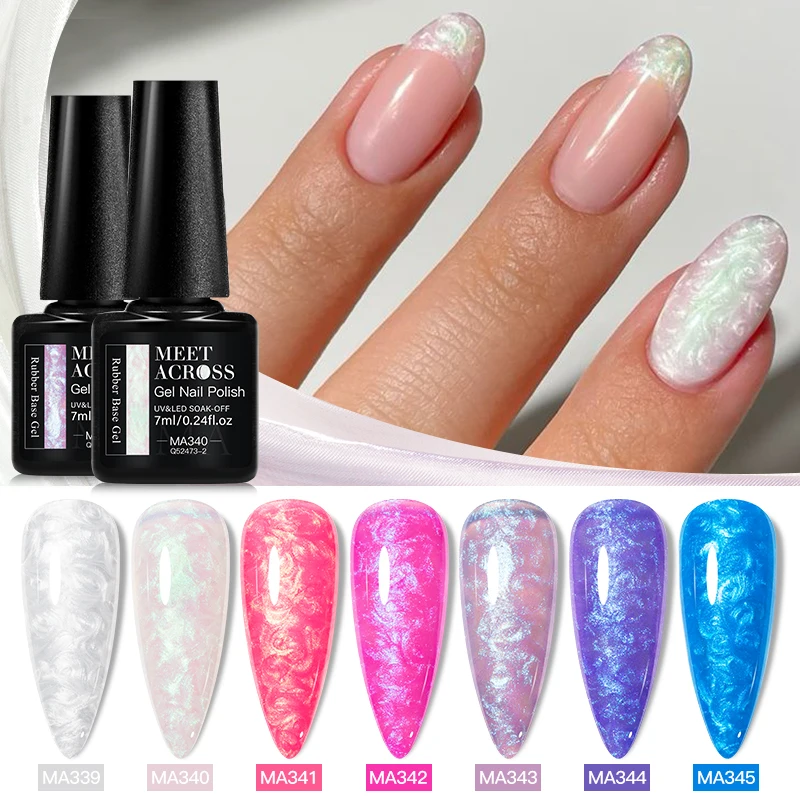 

MEET ACROSS 7ml Auroras Thread Shell Rubber Base Gel Glitter And Nude Color Rubber Base Gel Nail Polish Soak Off Gel Nail Art