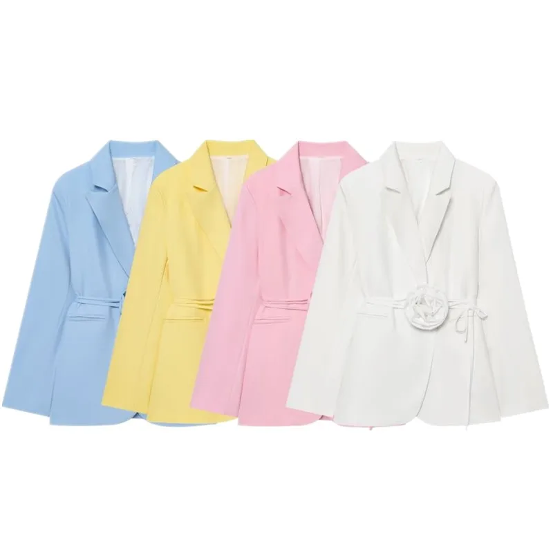 Faionable longo sve terno feminino jaet outono 2025 gravata floral design versátil sli europeu sle cena casual