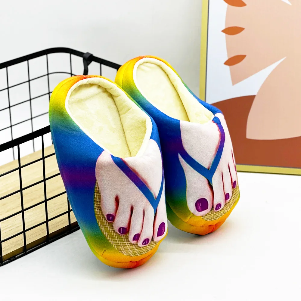 شتاء دافئ نعال قماش النساء أقدام داخلية طباعة لينة ضوء المنزل الشرائح جميل الأزواج الكرتون لطيف الطابق الأحذية