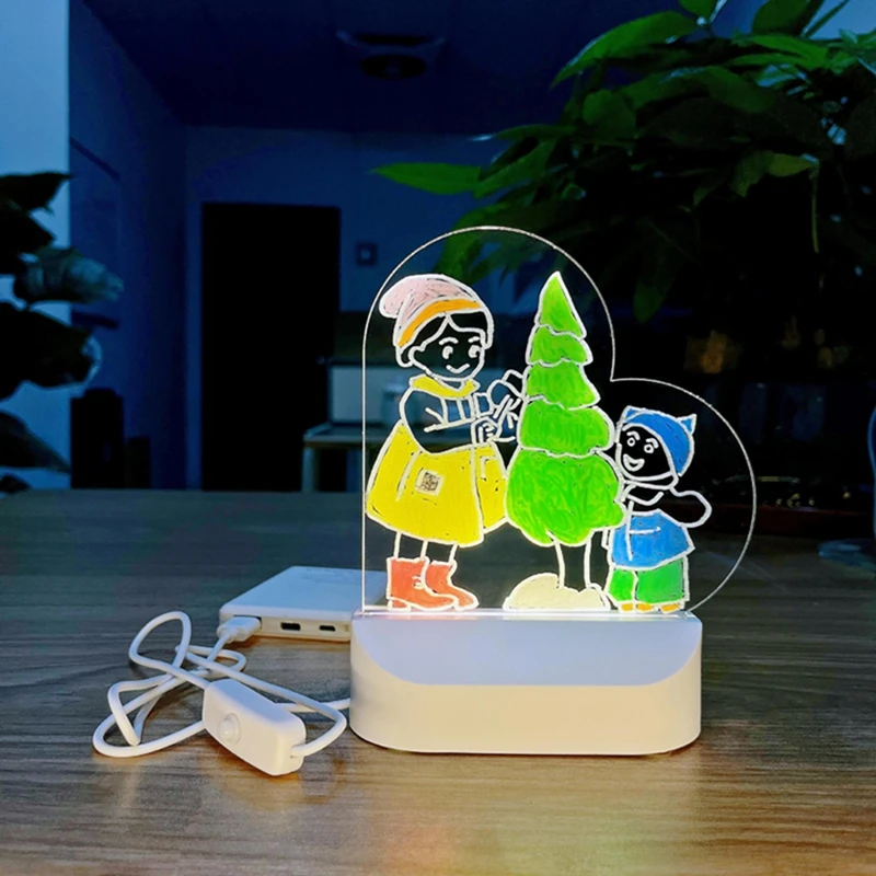 กระดานวาดภาพเรืองแสงสำหรับเด็กแบบ LED พร้อมไฟ USB ลบได้ ของเล่นสร้างสรรค์ DIY พร้อมปากกา 7 ด้าม ของขวัญใหม่