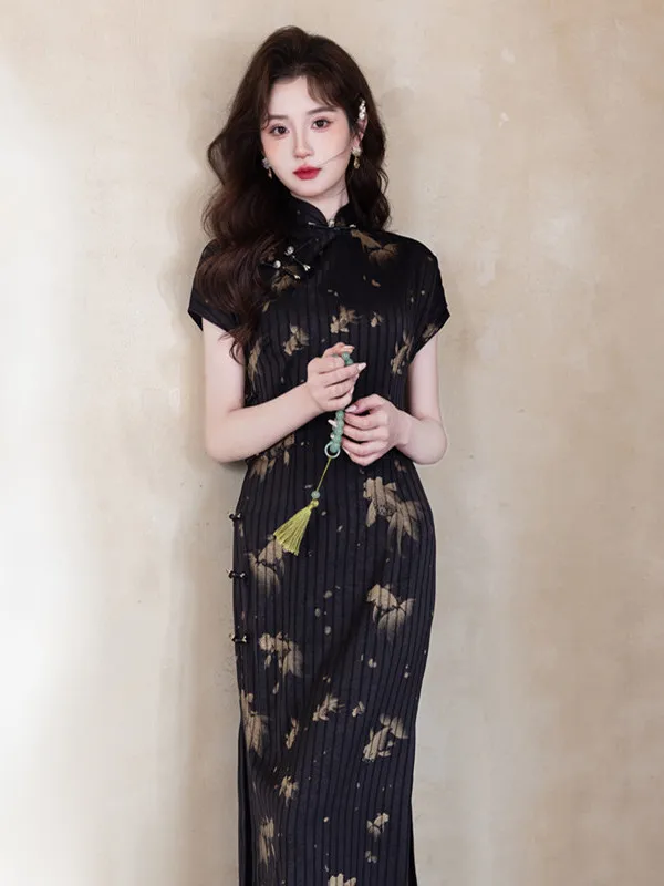 

Элегантное черно-белое полосатое облегающее длинное ципао в стиле ретро для женщин 20-х лет