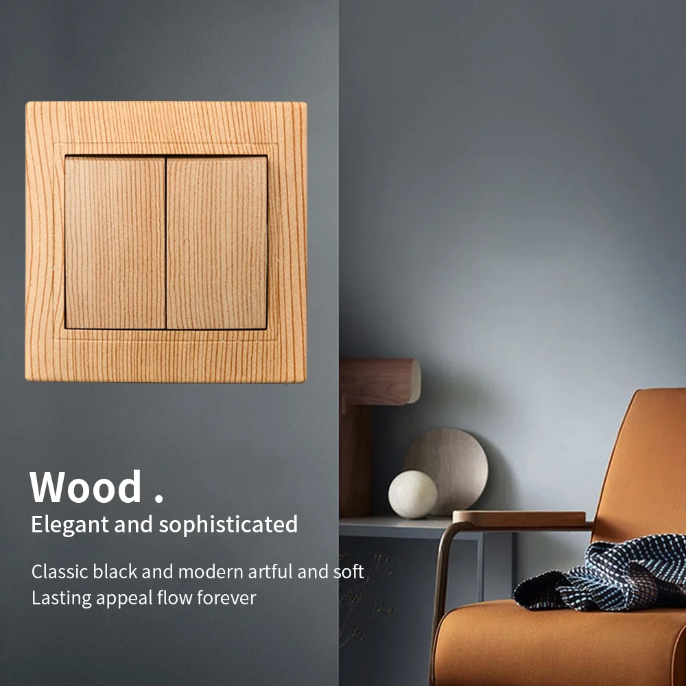 WESA Wood Classic Flame Retardant Plastic Panel 1 Gang 1 Way Wall Switch On / Off Rocker Switch 16A AC 250V 86mm*86mm