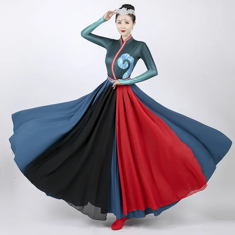 

Танцевальные костюмы для взрослых и женщин, классические танцы, современный этнический стиль, костюмы для выступлений, большая распашная юбка, новинка