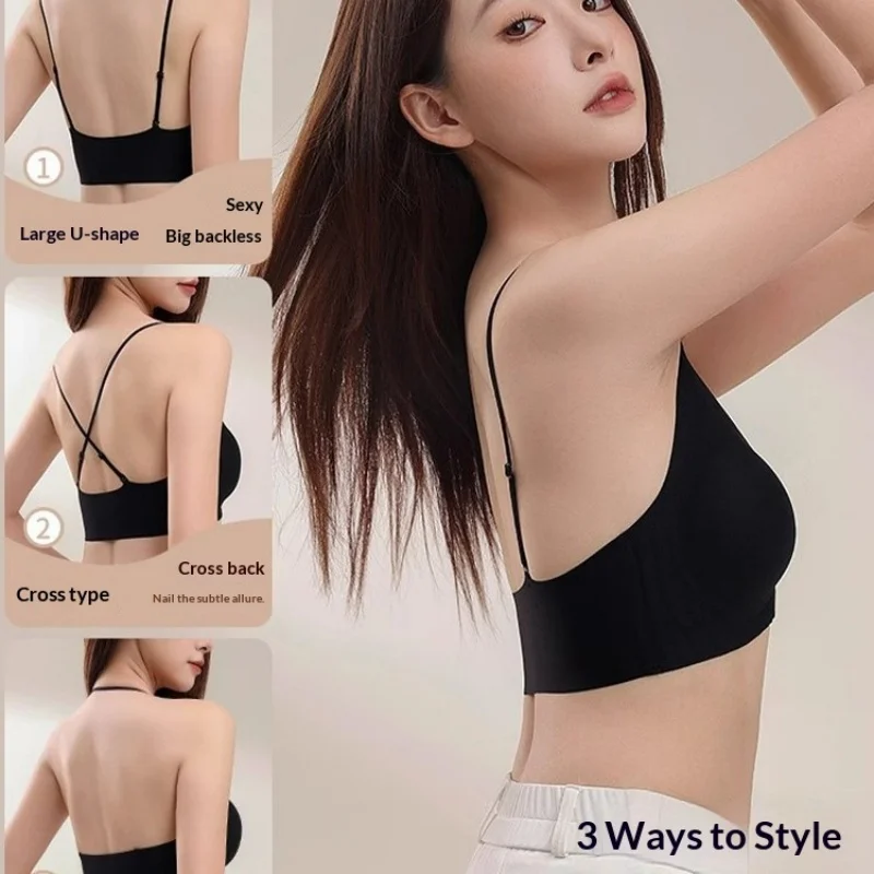 KUCLUT  Women's Front Button Cross Hanging Neck Beautiful Back Invisible Seamless Bra Gathering Without Steel Ring Underwear view 3