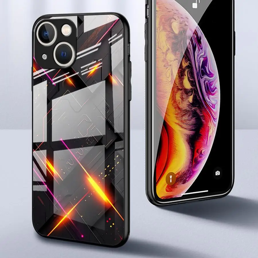 Glass Phone Cover Case for iPhone 17 Pro Max 15 Plus Air XR 12 11 16 13 8 14 Geometric Carbon Fiber - view 4