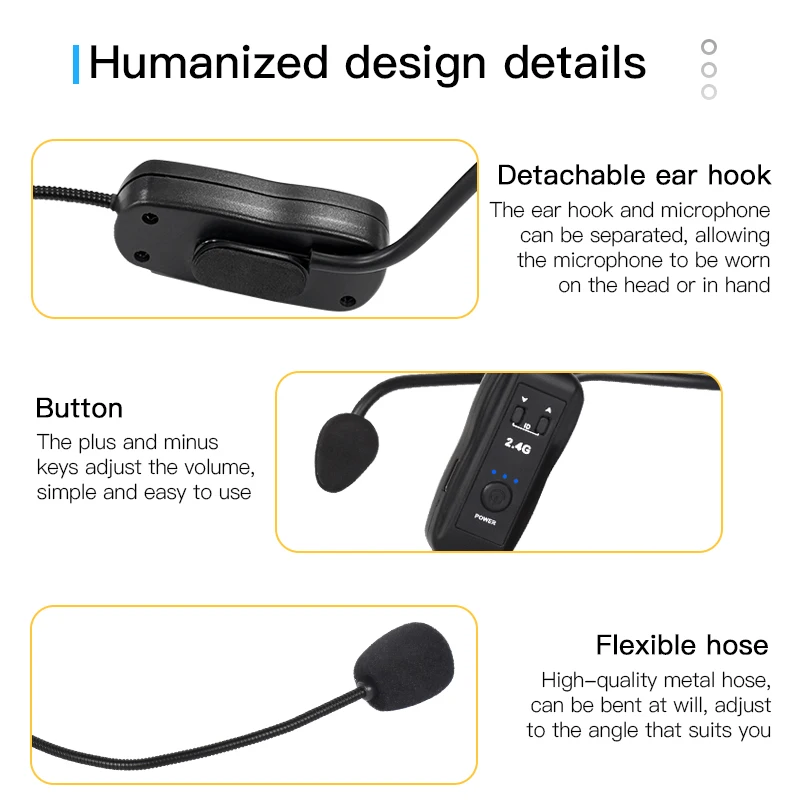 2,4G наголовный беспроводной петличный микрофон, передатчик с приемником для усилителя, голосовой динамик, обучающий гид