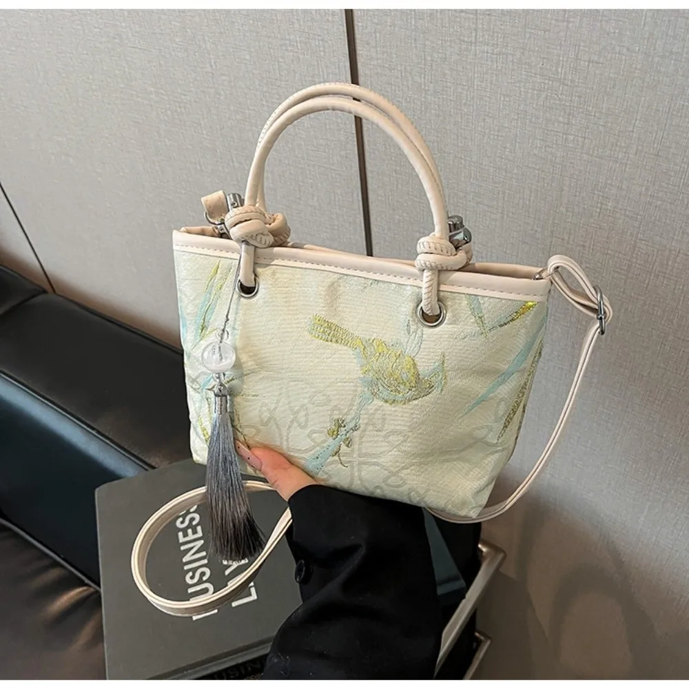 

Художественная вышитая сумка в китайском стиле с пейзажным узором, на магнитной застежке, через плечо, из холщовой ткани