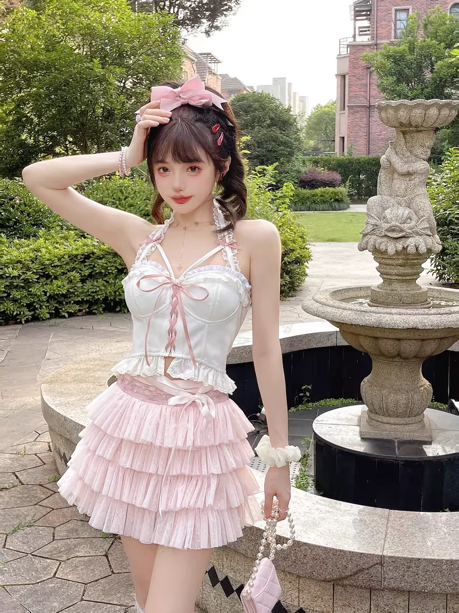 Princess sweet lolita bobon21 Tulip lace bow hanging neck frenum camisole underwaist T2149