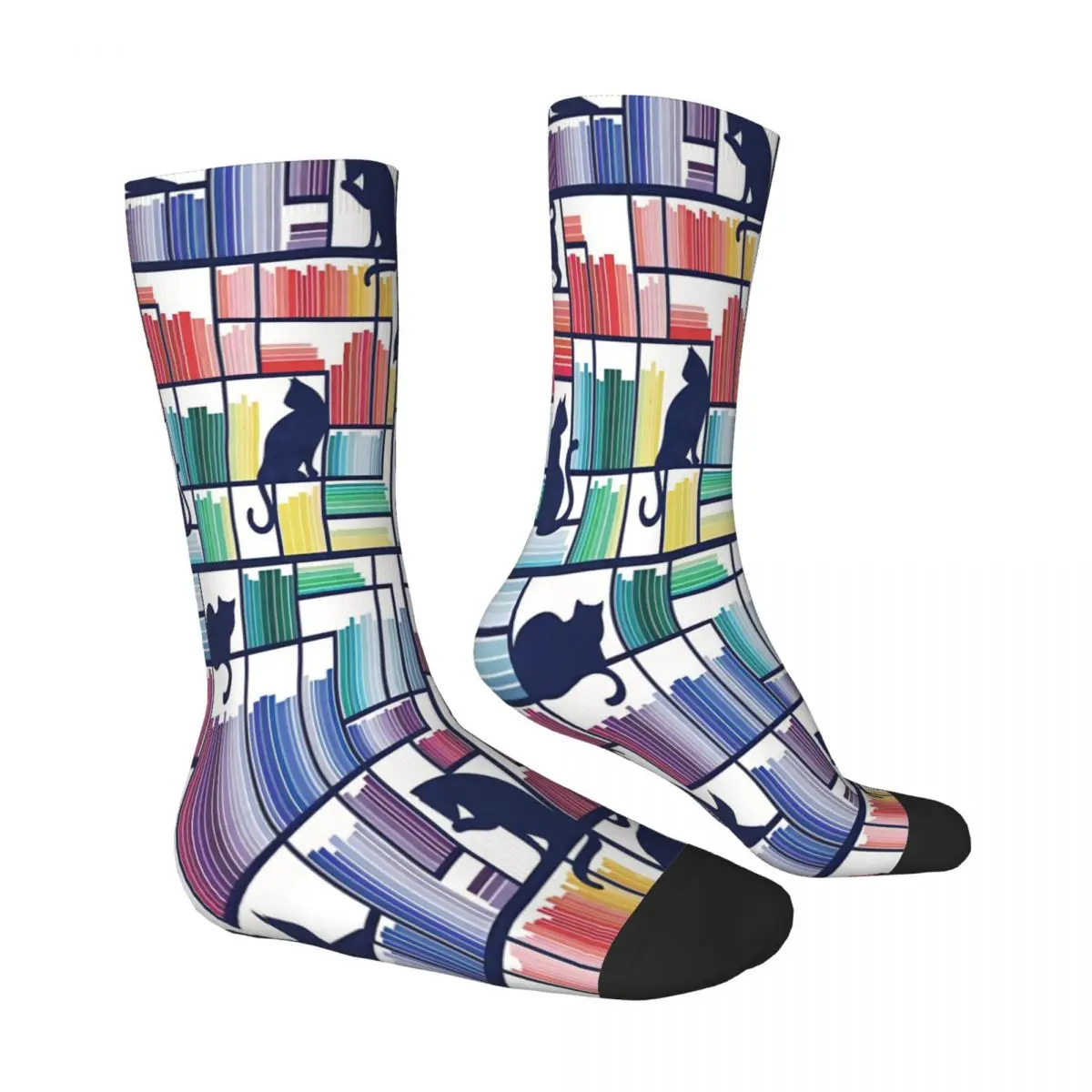 Rainbow Bookshelf Cat Socks Male Mens Women Summer Stockings Hip Hop