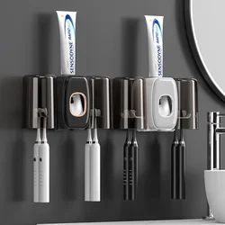 Toothbrush Rack Toothpaste Squeezer Mouthwash Cup Wall-mounted Punch-free Space-saving Dust-proof Couple Bathroom Storage Rack