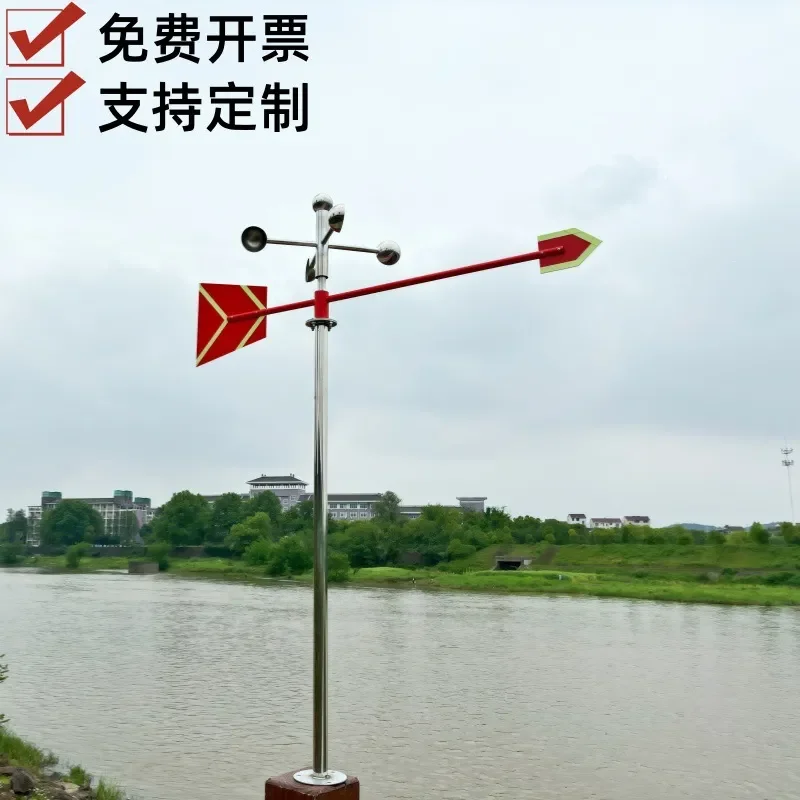 Stainless Steel Wind Vane Outdoor Rotating Anemometer Luminous Reflective Roof Mount Weather Instrument for Industrial Use
