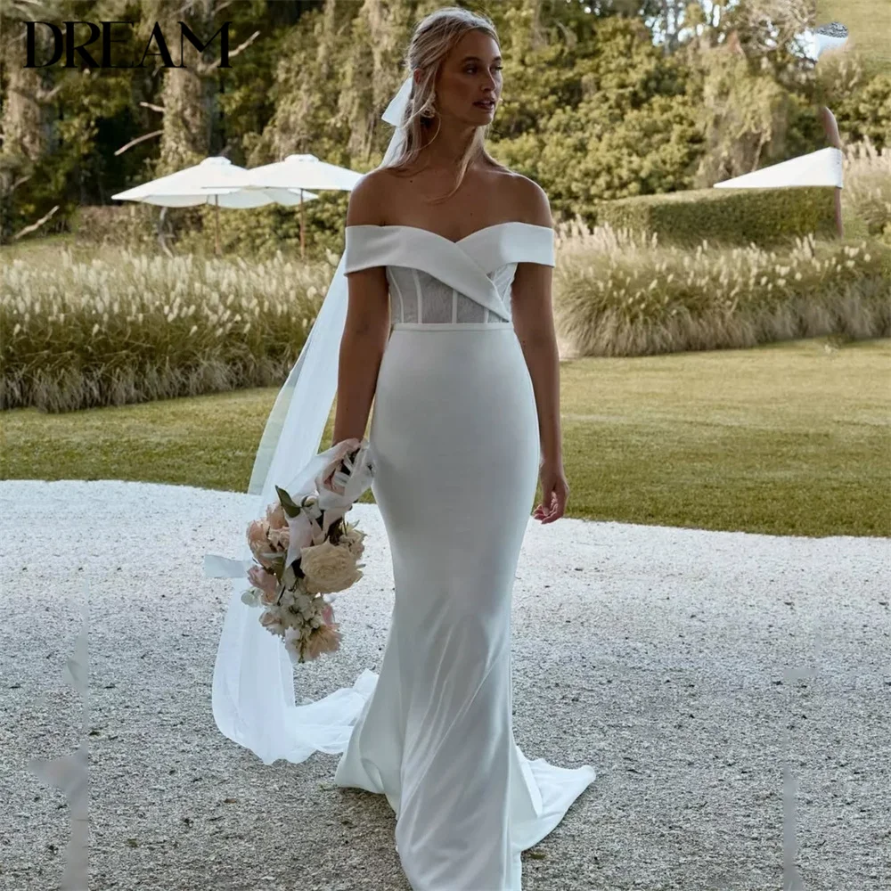 

Customized Elegant Mermaid Wedding Dress 2025 Off The Shoulder Sweetheart Open Back Sweep Train Bridal Gown Vestidos De Novia