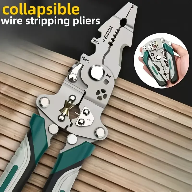 كماشة تجريد الأسلاك متعددة الوظائف قابلة للطي، مقبض سميك من مادة الفولاذ المقاوم للصدأ مضاد للانزلاق للكهربائيين #5