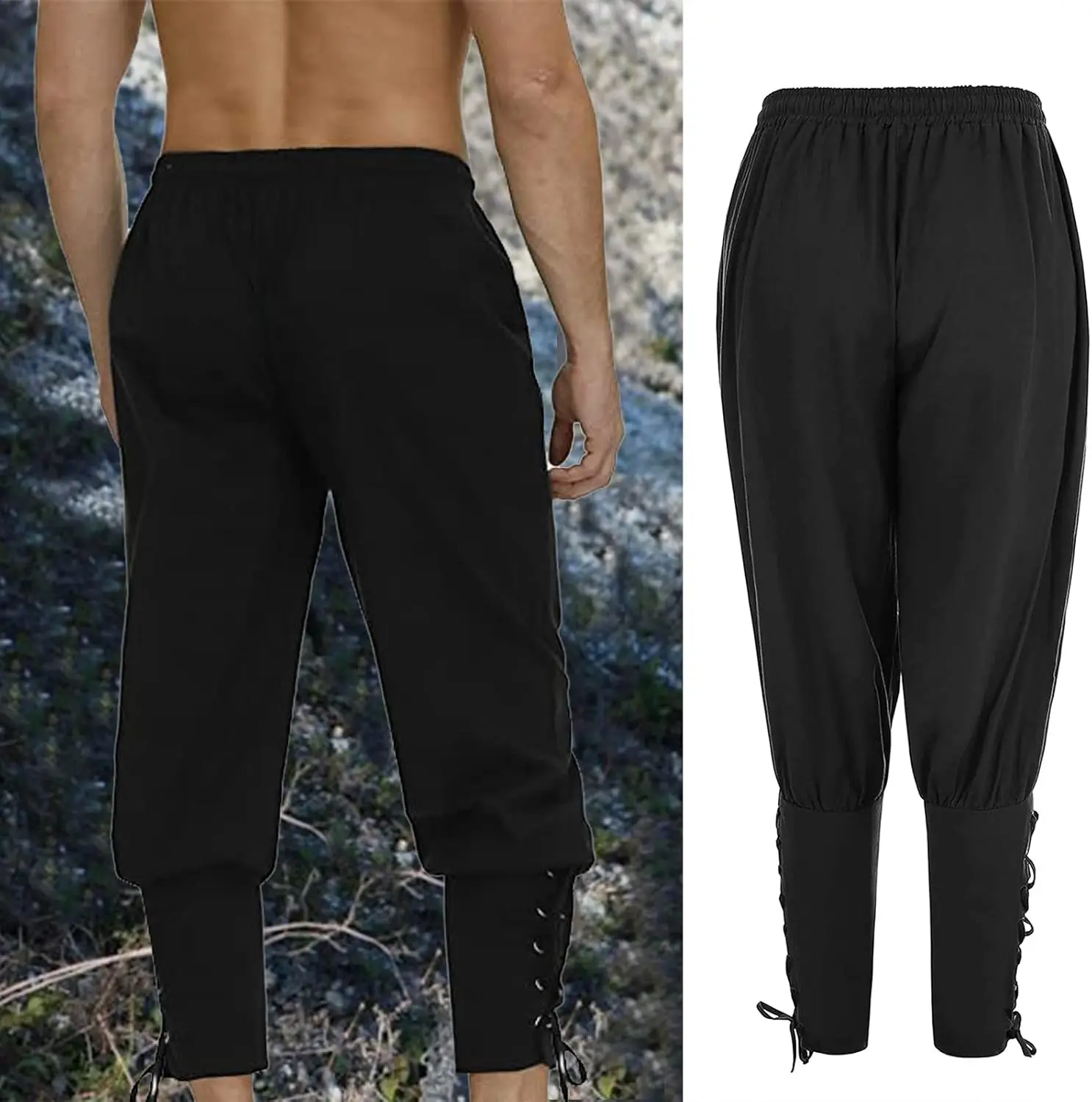 

Мужские брюки с ремешками на щиколотке, средневековый викинг-навигатор, пиратский костюм, брюки, готические брюки эпохи Возрождения