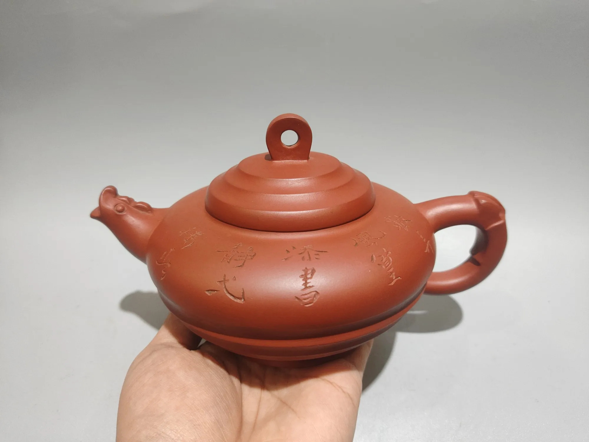 Yixing Purple Clay Pot Raw Red Clay Engraved teapot Lingxi Pot Rhinoceros Mouth Pot Teapot Kettle Amass wealth Ornaments