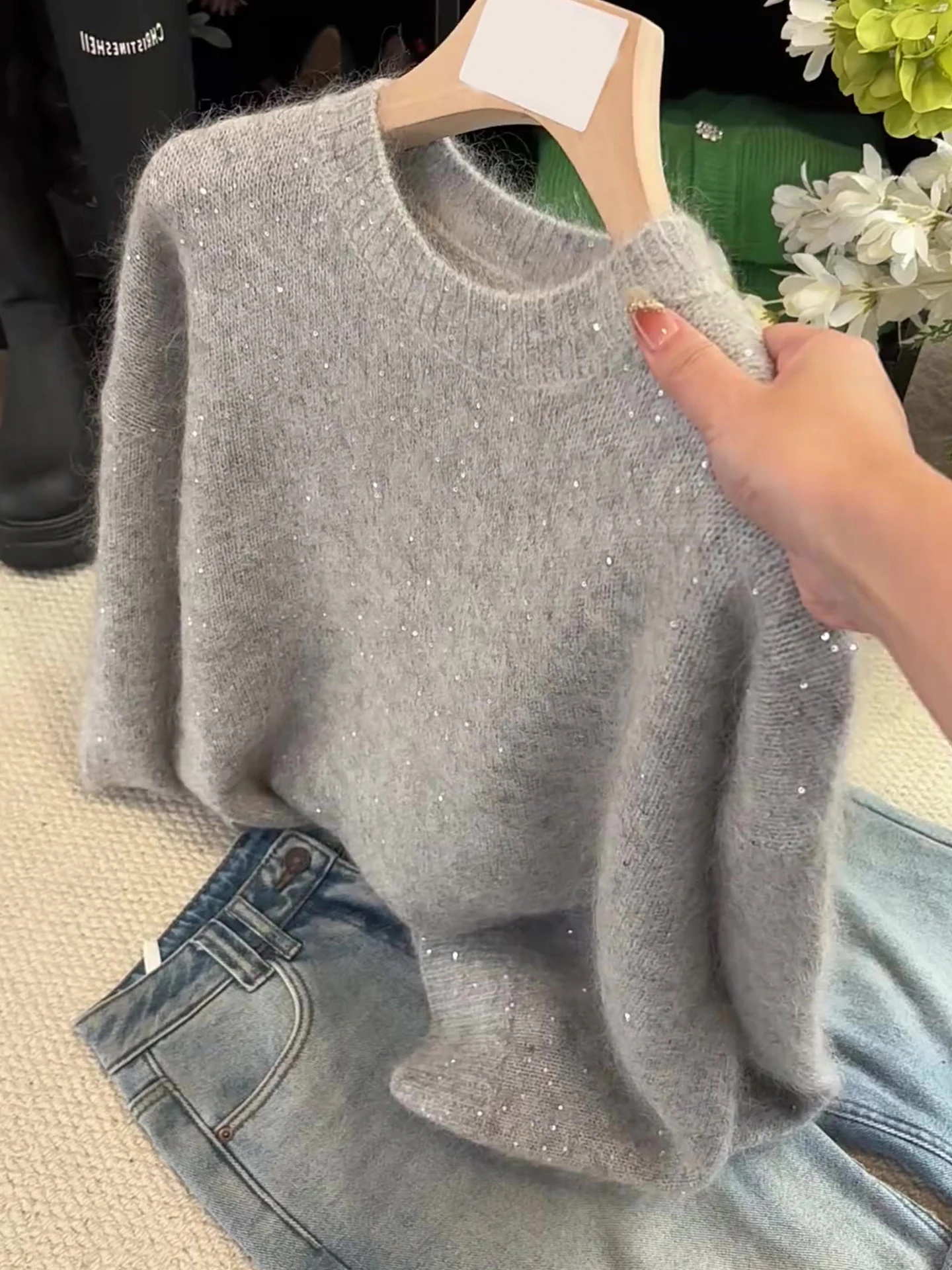 

Comfortable Korean Sle Lazy Sle Camere Long Sve round Ne Knitwear Pure Color Trendy Winter Sweater Soft Casual Top