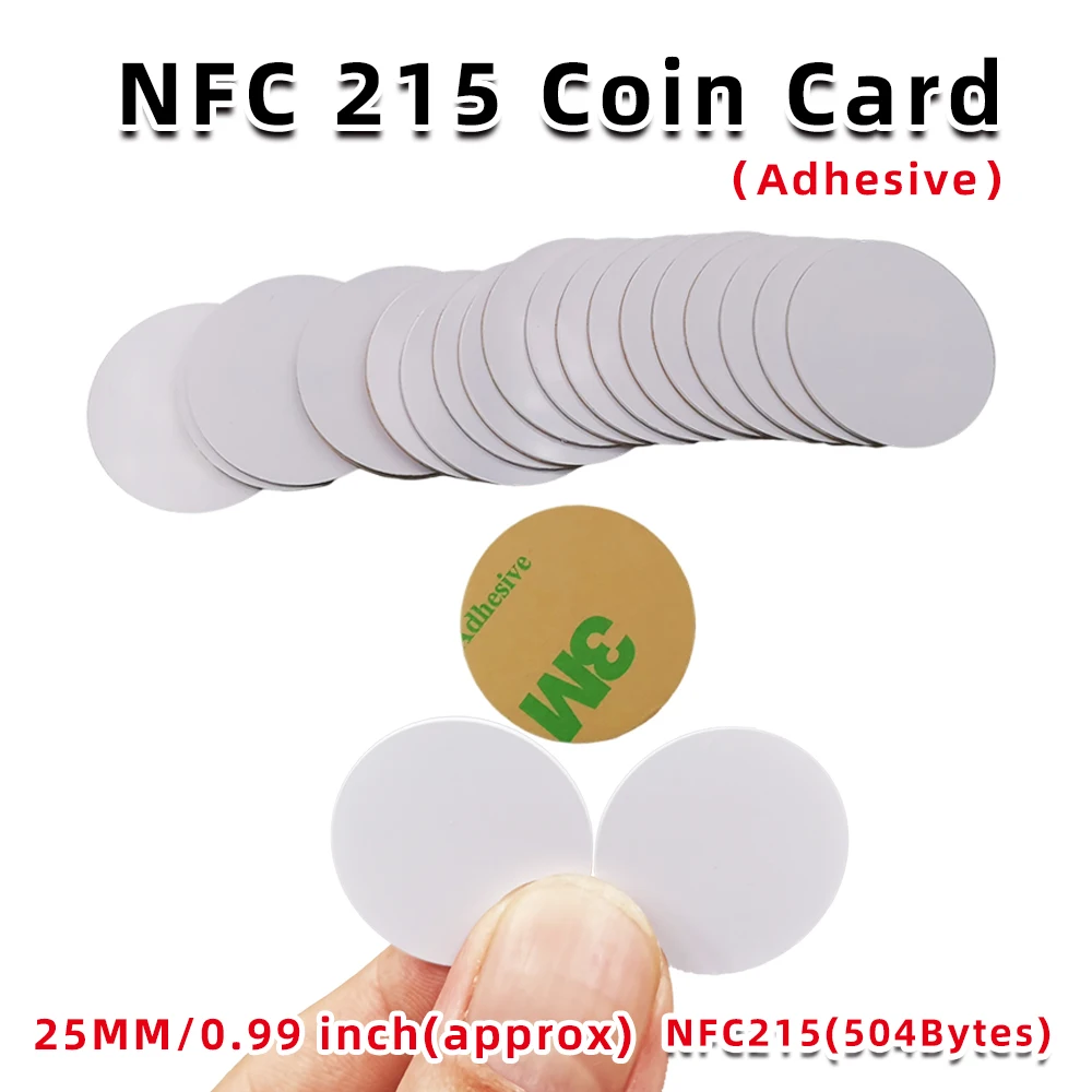 NFC ntag215コインカード,タグ付き,粘着性バック,13.56MHz, 504バイト,RFIDカード,名刺ゲーム,Bluetoothスクリプト