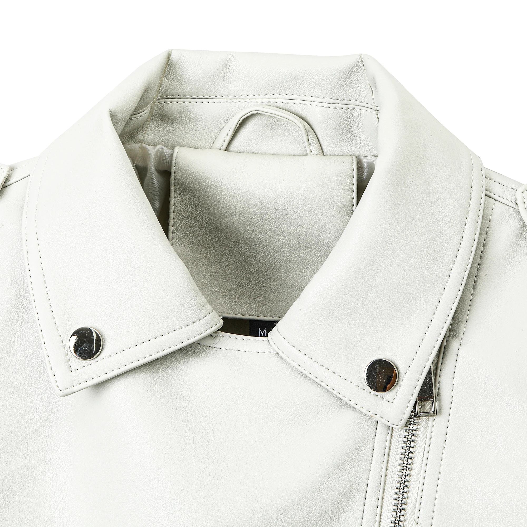 ​ ​   Giacca da motociclista in PU con cintura regolabile da donna: cucitura posteriore slim fit e accenti argento |     2 tasche |     Marrone/Nero/Bianco |     3 stagioni ​ ​