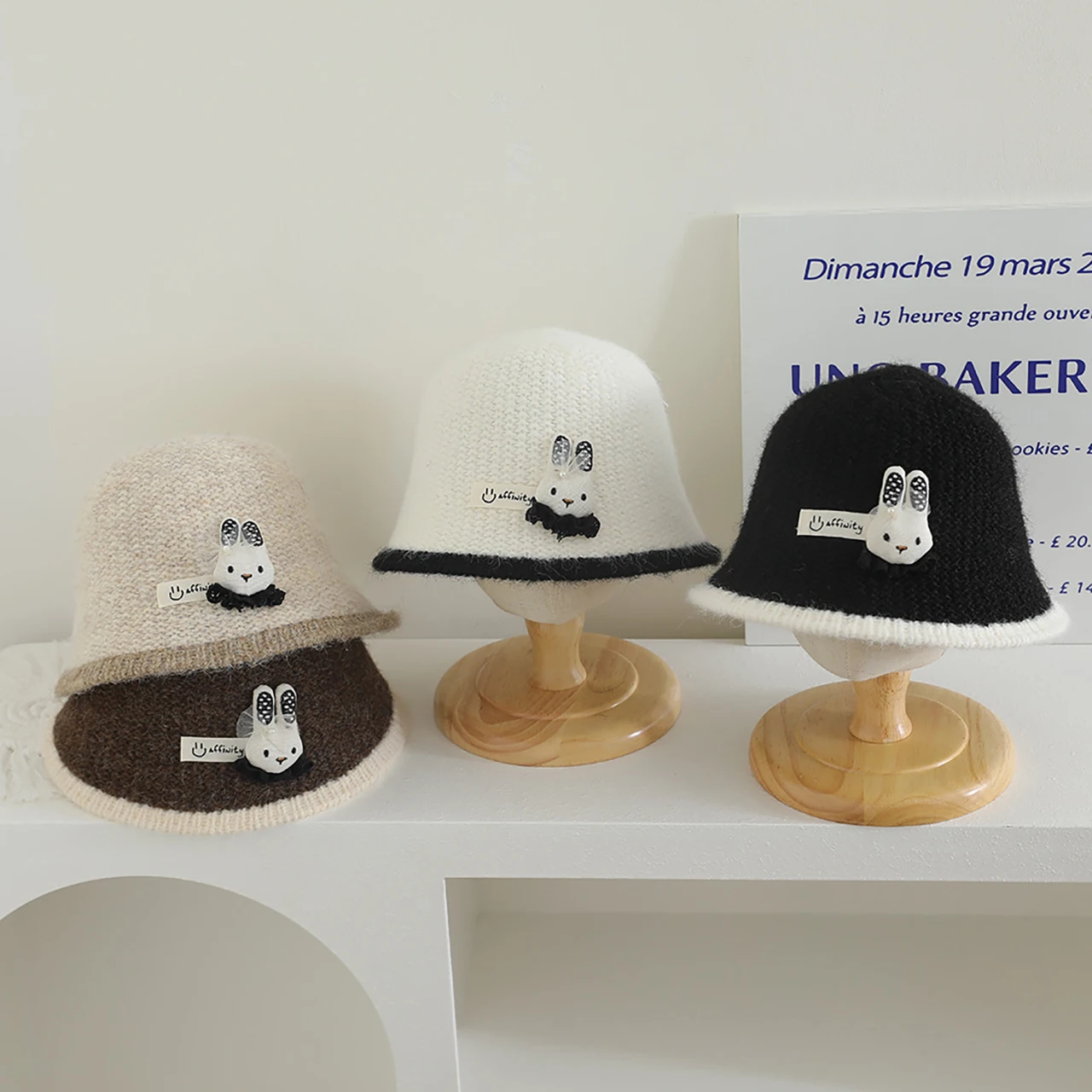 

Soft Woolen Basin Cap For Girl Children Warm Fisherman Cap Cute Rabbit Kids Knit Bucket Hat 3-8Year Baby Winter Sunshade Visors