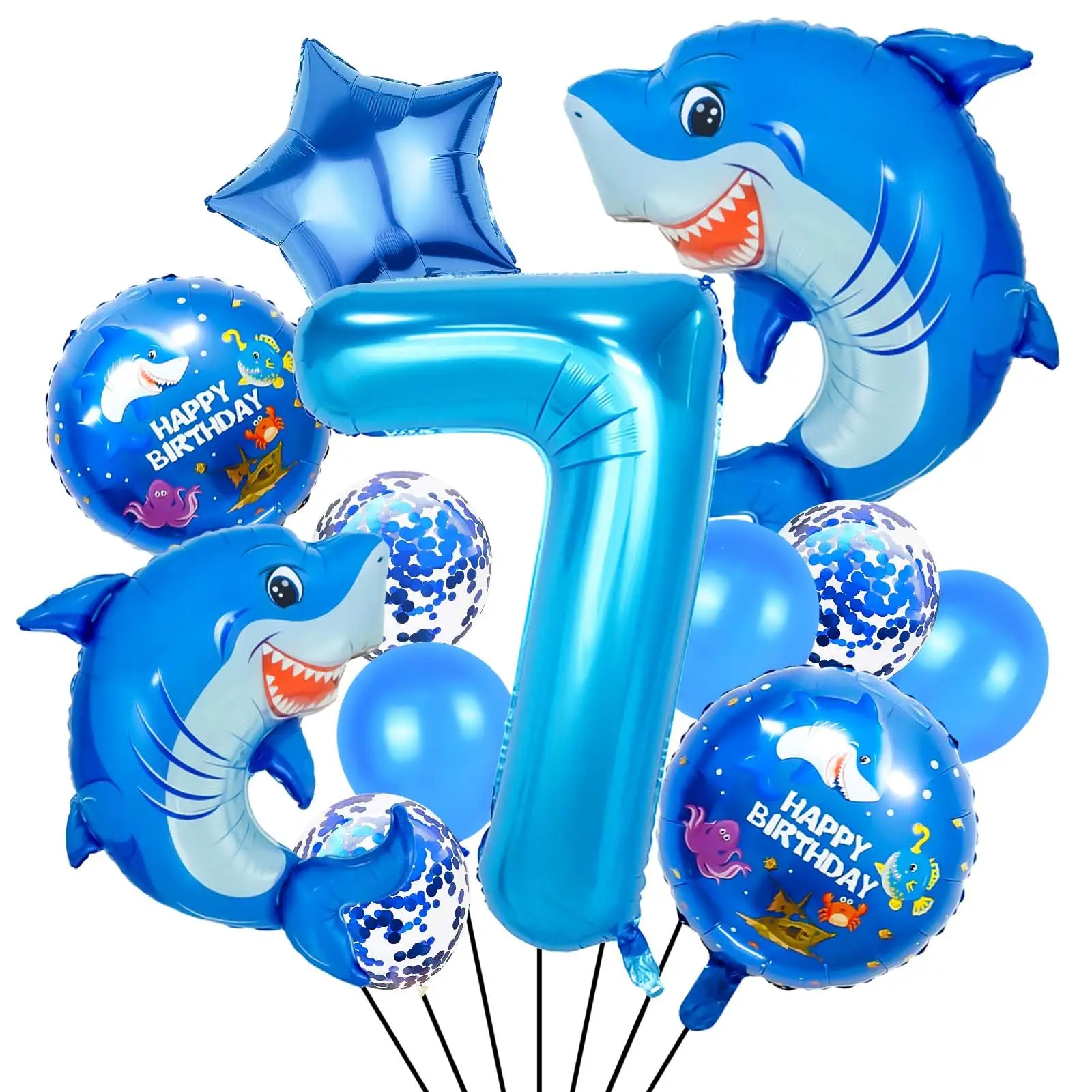 12 Stück 40 Zoll Nummer 5 Blue Shark Ballon-Set Jubiläumszubehör Hai-Thema Geburtstagsfeier Bankett Dekoration Ballon