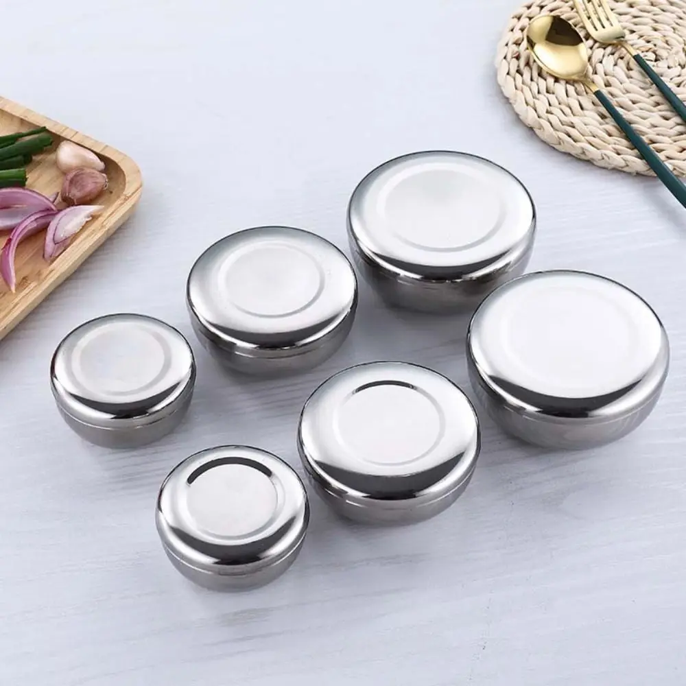 Kitchen Tool Stainless Steel Korean Rice Bowl with Lid Fall-proof Pickle Container Unbreakable Ramen Bowl Children