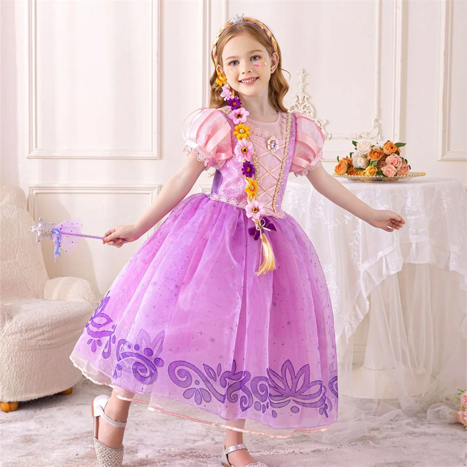 Mädchen Rapunzel Cosplay Prinzessinnen-Kostüm Kinder Tangled Rollenspiel Bühnenauftritt Kleid Kinder Geburtstag Halloween Party Kleider – Detail 16