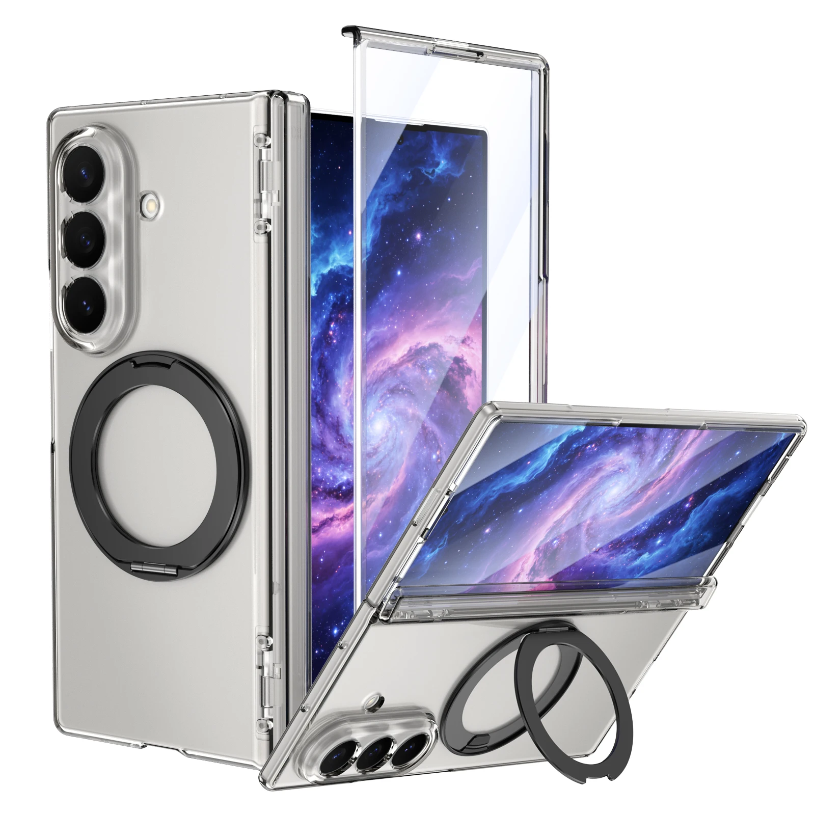 360 Degree Rotatable Metal Ring Magnetic Case For Samsung Galaxy Z Fold 8 Ultra 7 6 5 4 Stand Cover With Glass Screen Protector