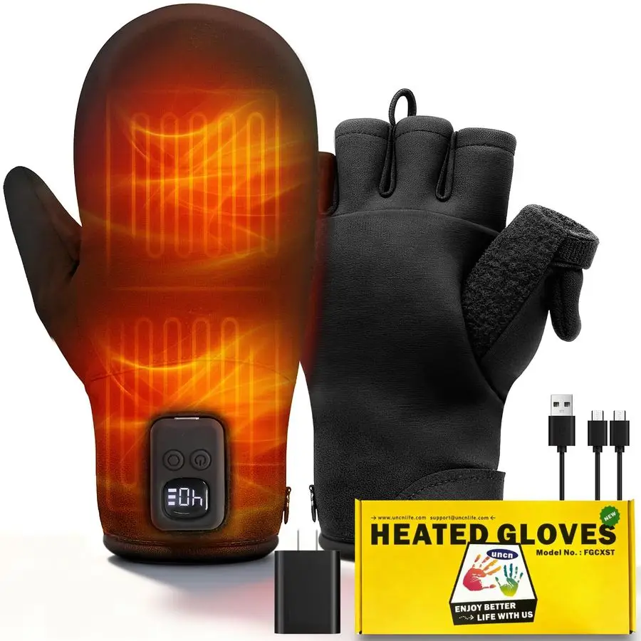 

Heated Gloves for Men and Women, Winter Warm 3000mAh Rechargeable Battery Full amp Half Hands Warmer for Cold Winter Work Arthri