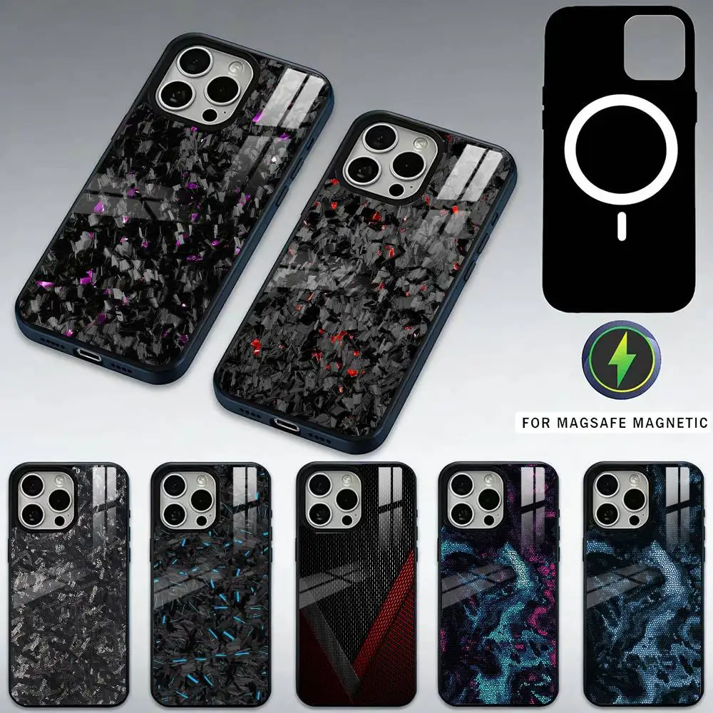 

Luxury Carbon Fiber Pattern Cool Phone Case For iPhone17,16,15,14,13,12,11 Plus,Pro Max Magnetic For Magsafe Wireless Charging