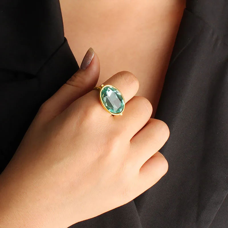 Bagues chevalière en pierre ovale bleue, bagues en acier inoxydable pour femmes, bijoux minimalistes délicats en acier inoxydable, bijoux non ternissants