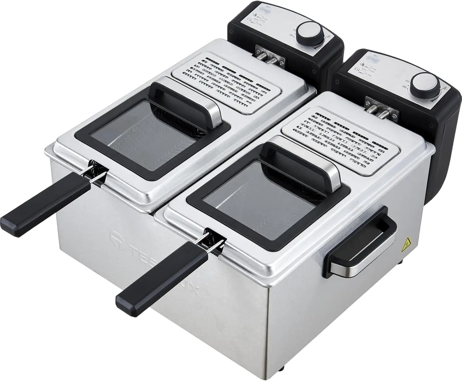 Fryer with Basket - 3000W Dual Zone Electric Deep Fryer for Home Use with Lid, Stainless Steel, Adjustable Temperature, Overheat